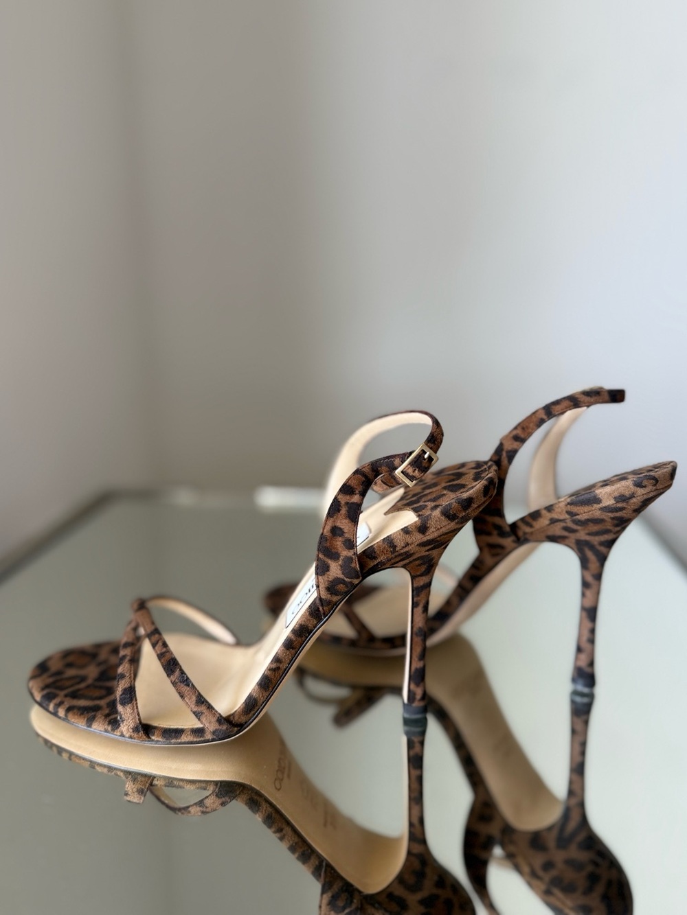 New Jimmy Choo Vintage Leopard Print Slingback High Heel Sandals Brown 39.5
